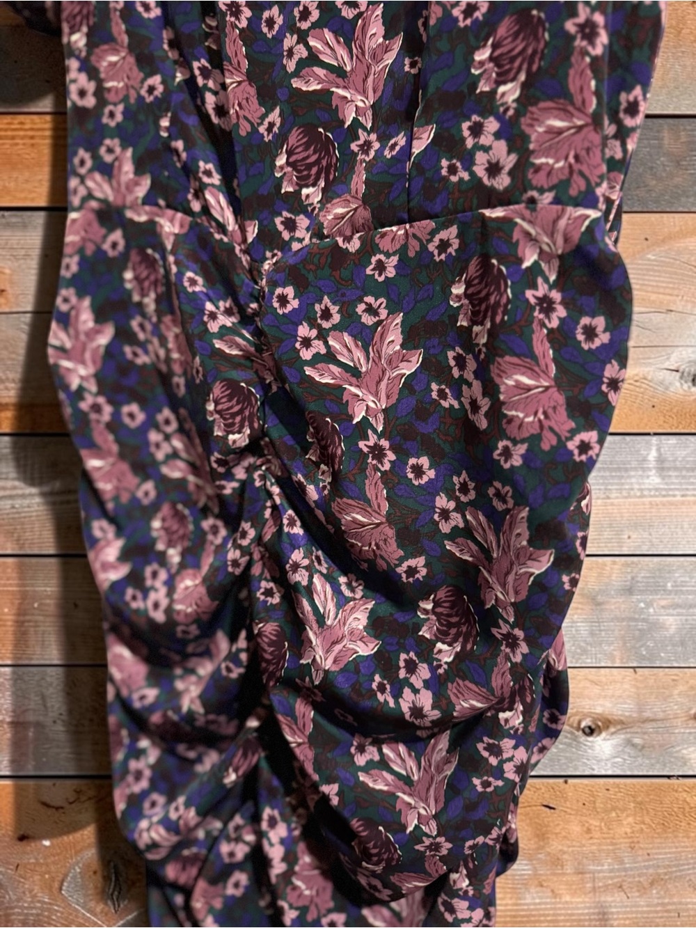 Melrose and Market Dark Floral Midi Dress Sz S Ruched Puff Sleeve Whimsygoth - Picture 5 of 8